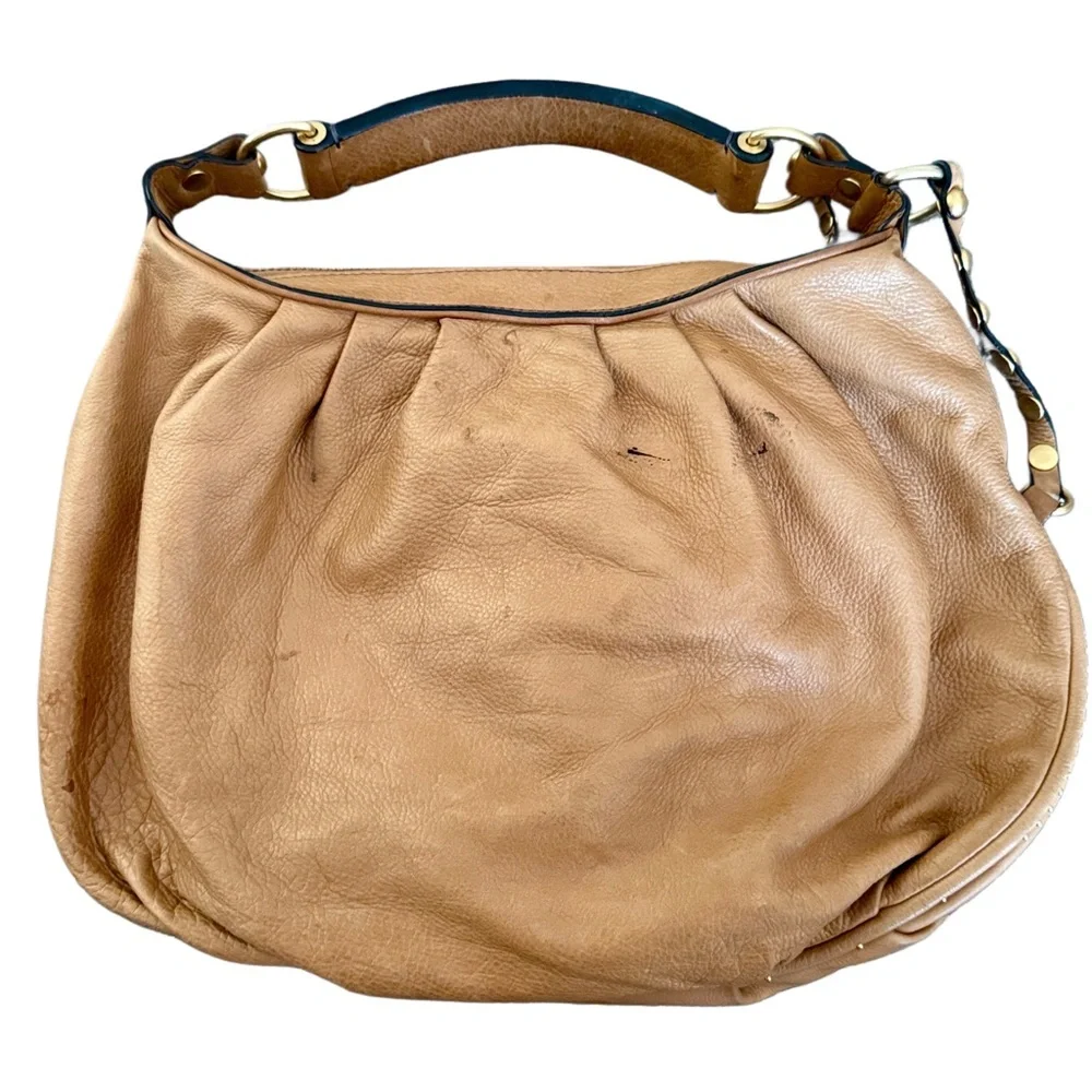 Vintage Y2K Juicy Couture Tan Cowhide Leather Hobo Bag Crown Stud Needs Rehab